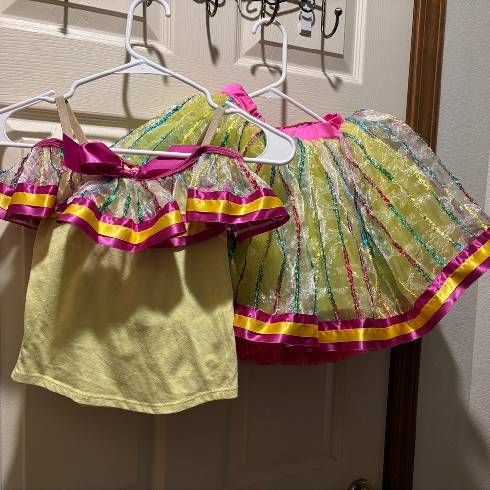 Handmade Kids Costume Set with Pink and Yellow Accents Girl Kid Size Small